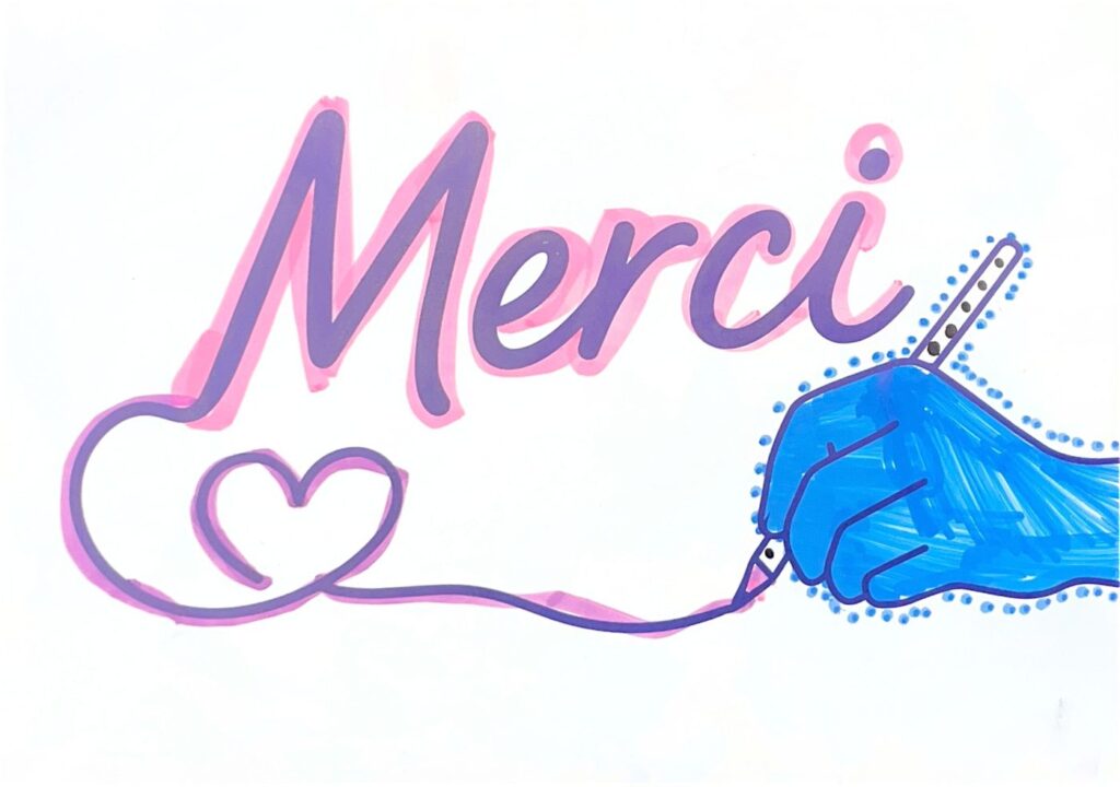 Carte de remerciement manuscrite de l’Action Merci adressée à une organisation d’intervention