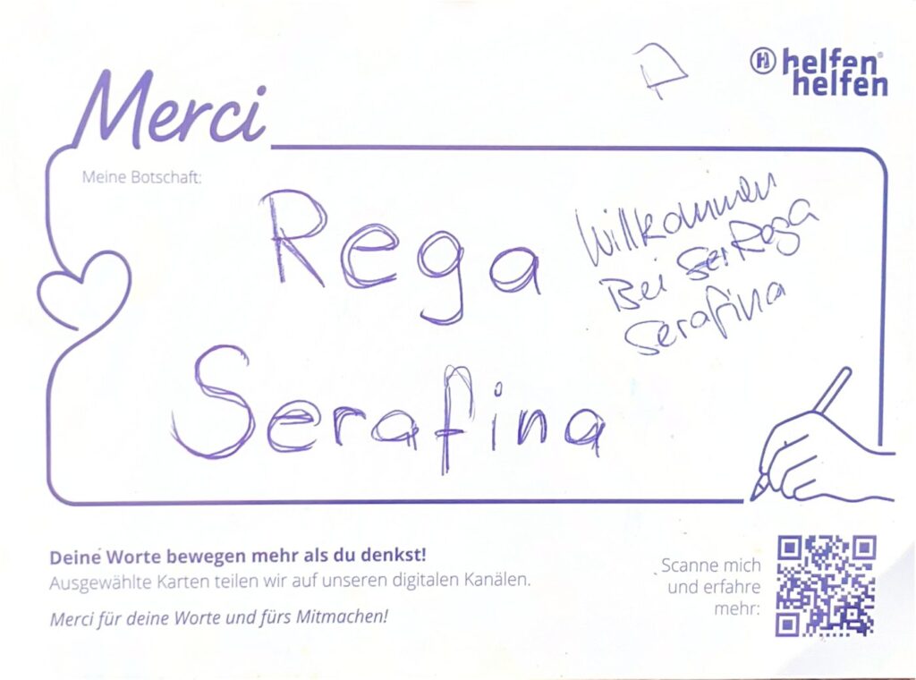 Carte de remerciement manuscrite de l’Action Merci adressée à une organisation d’intervention