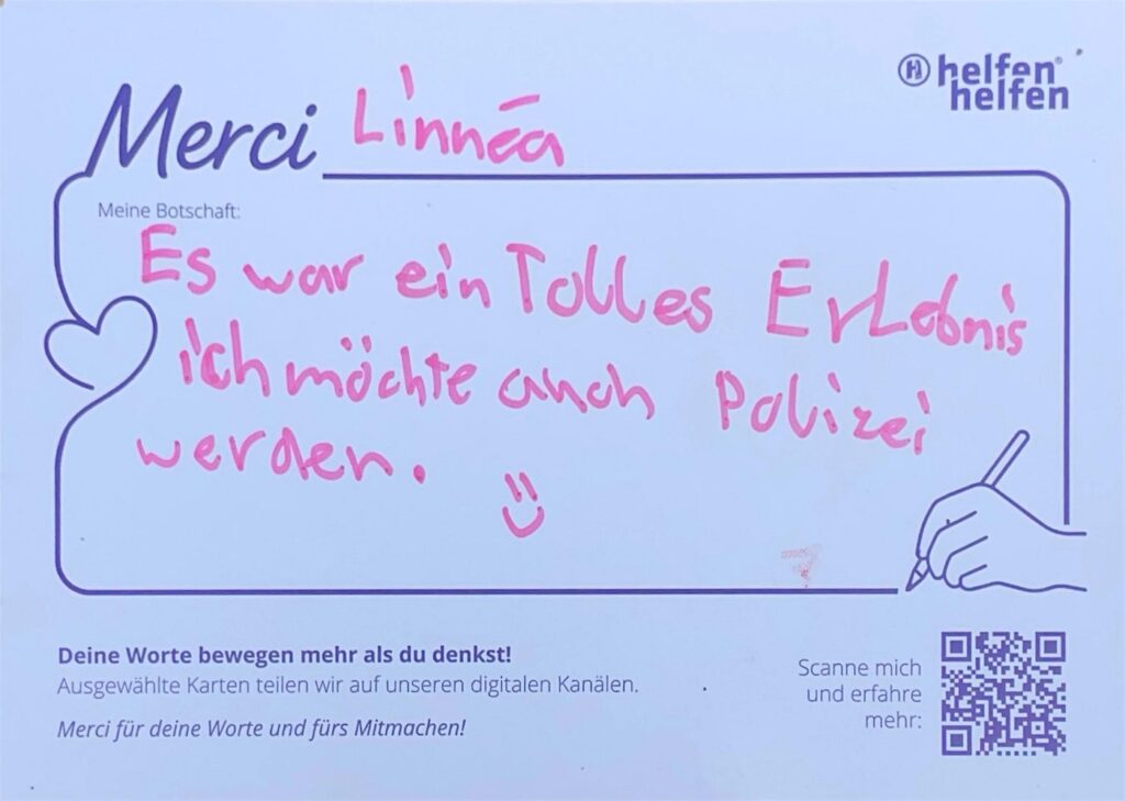 Carte de remerciement manuscrite de l’Action Merci adressée à une organisation d’intervention